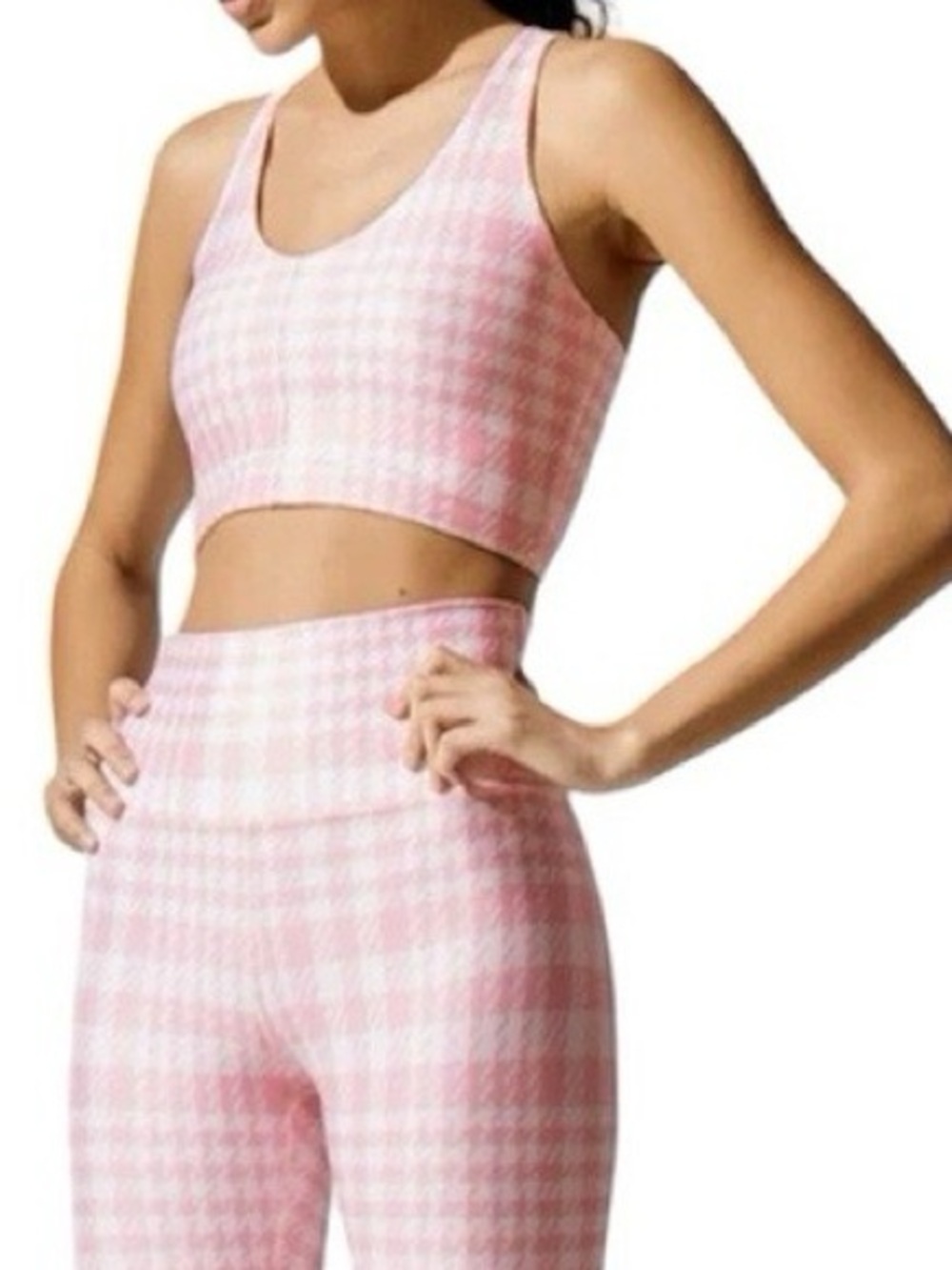 Ona Luxury Houndstooth Athletic Sports Bra in Candy Pink & White Size XS